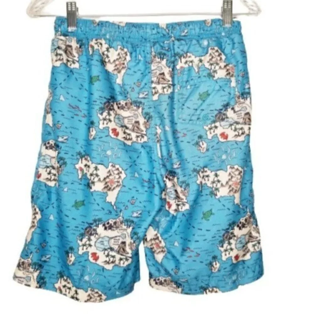 4/$25 Lands' End YTH Blue Map Board Shorts